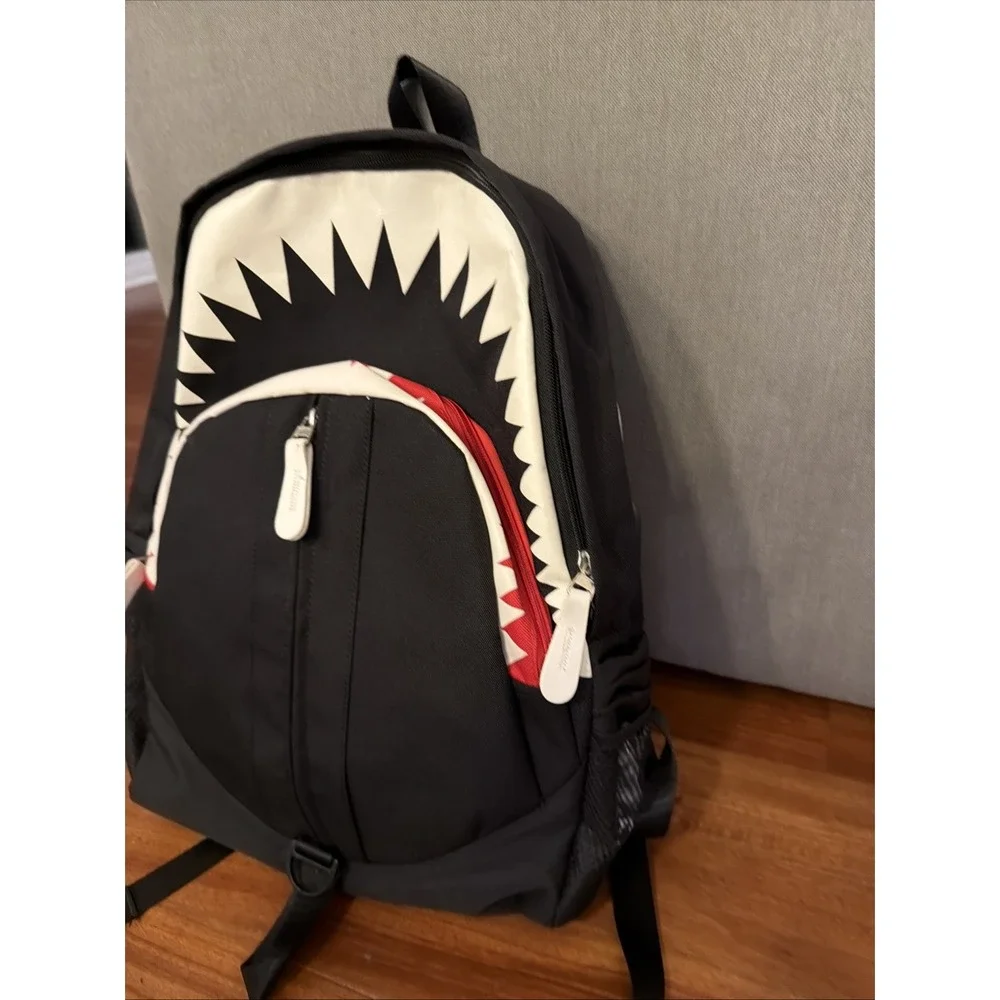 Shark Mouth Backpack Black Red Teeth USB Charging Port Laptop School Bag Kids